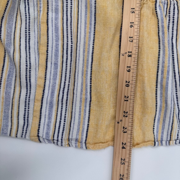 Ava James Top Women 2X Yellow Blue Striped Linen Cotton Blend Short Puff Sleeves - Picture 11 of 12